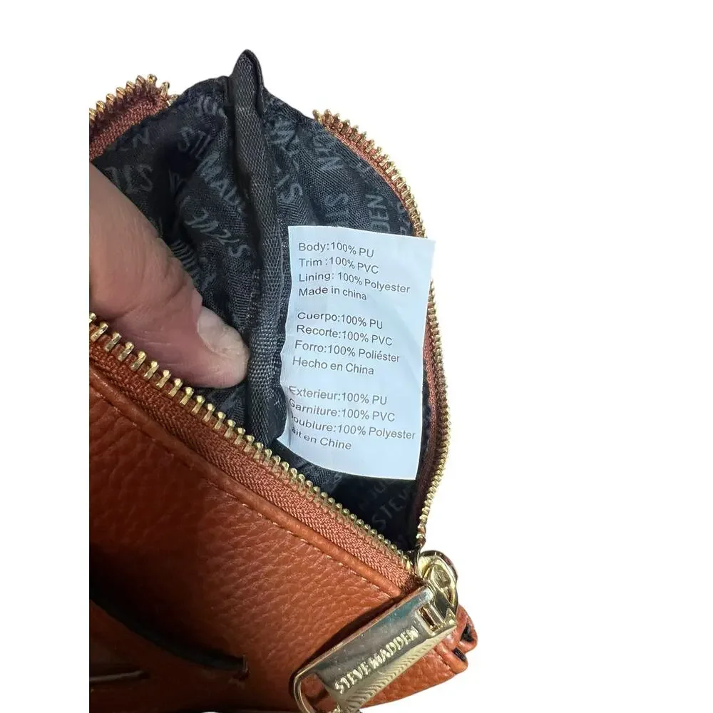 Steve Madden Chestnut Pebbled Faux -Leather Top Zip Wristlet Wallet